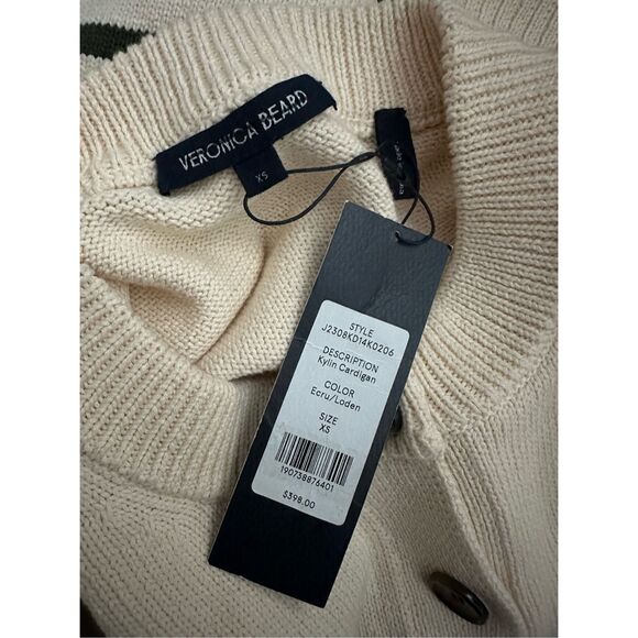 NWT Veronica Beard Kylin Stripe Button-Front Cotton Long Sleeve Cardigan Ecru XS - Picture 10 of 11